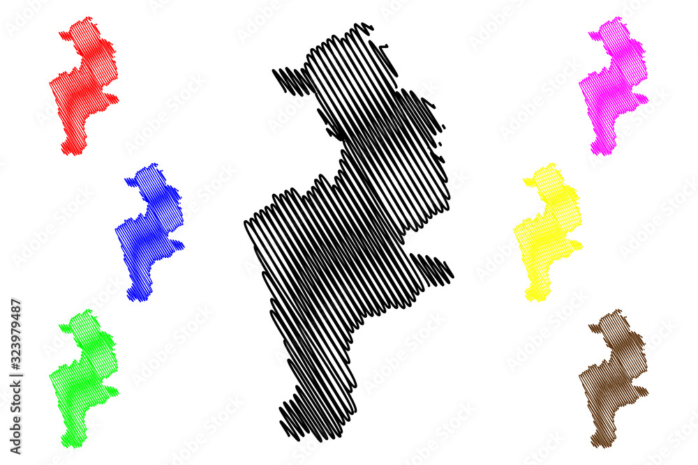 Obraz premium District of Prizren(Republic of Kosovo and Metohija, Districts of Kosovo, Republic of Serbia) map vector illustration, scribble sketch Prizren map