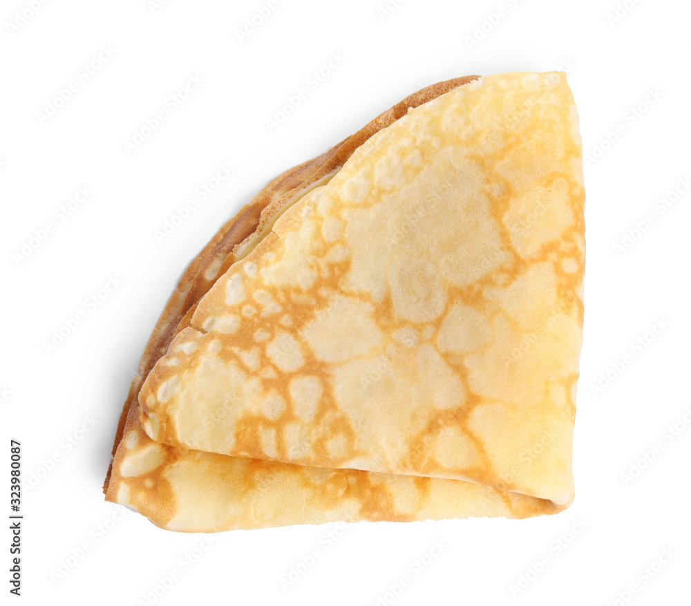 Folded fresh thin pancake isolated on white, top view Folded fresh thin pancake isolated on white, top view