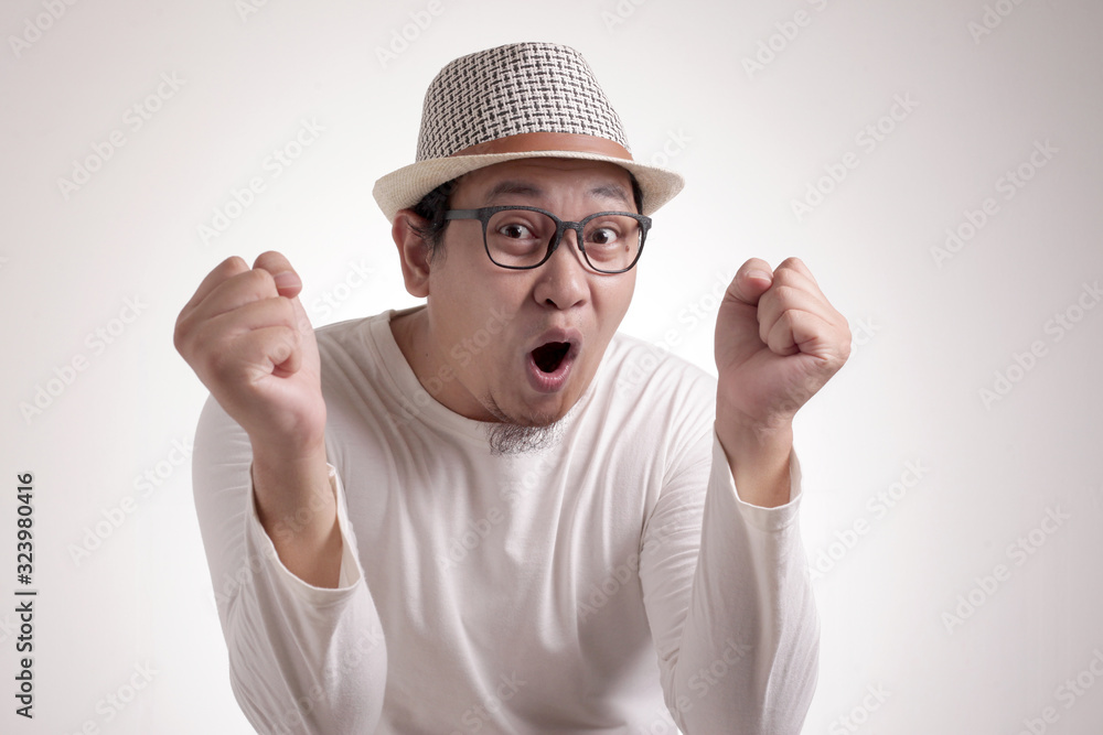 Happy Funny Asian Man Dancing Full of Joy, Winning Happy Funny Asian Man Dancing Full of Joy, Winning