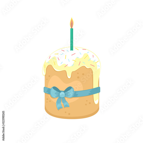 Easter illustration with a kulich and a candle.