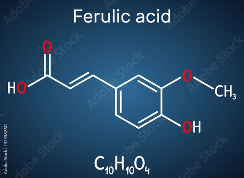 Ferulic acid, coniferic acid, C10H10O4 molecule. It is phenolic acid, an antioxidant, an anti-inflammatory agent, an apoptosis inhibitor, a cardioprotective agent.