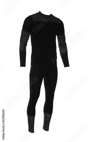 Thermal underwear set isolated on white. Winter sport clothes