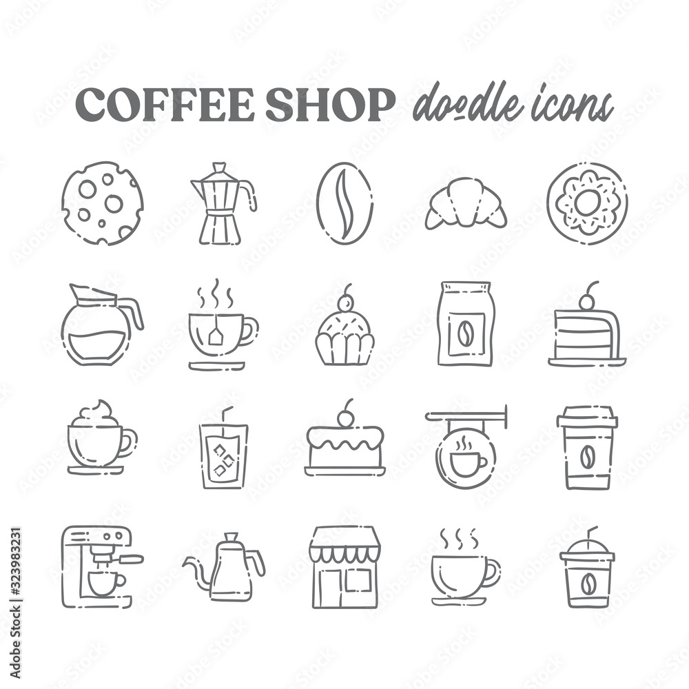 Coffee shop doodle vector icons. Cafe hand drawn pictograms. Coffee shop doodle vector icons. Cafe hand drawn pictograms.