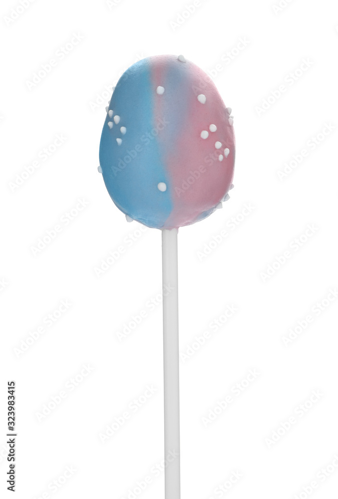 Delicious egg shaped cake pop isolated on white. Easter holiday Delicious egg shaped cake pop isolated on white. Easter holiday