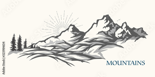 Grey scale landscape of mountains and terrain