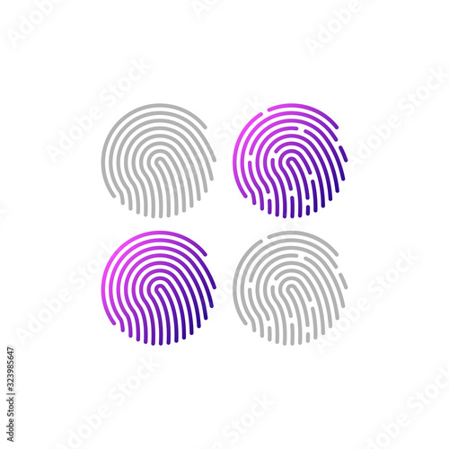 Fingerprint biometric identification vector icon. Finger print purple and pink gradient simple symbol.