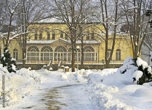 Karvina, Darkov, Czech Republic - Park and spa houses in the spa Darkov in winter. Darkov Spa are major rehabilitation facilities for of motion disorders. photo