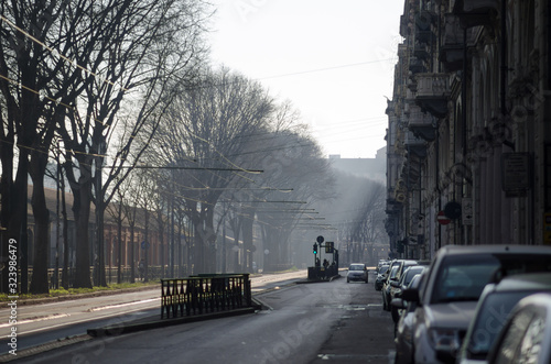 The smog in the cities  traffic causes pollutants pm10  is remedied with the blockade of cars.