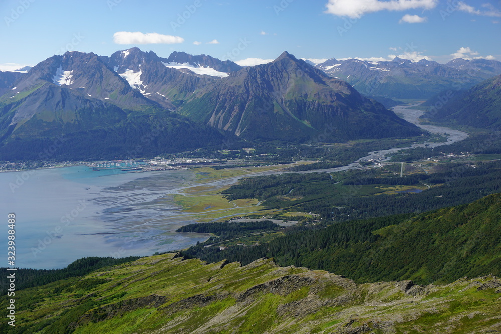 Bautiful view on the bay from mountains in Seaword Alaska