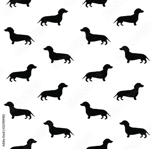 Vector seamless pattern of black dachshund dog silhouette isolated on white background