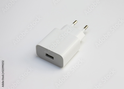 White Charger for Smartphone isolated on white Background. Mock up. High Resolution.