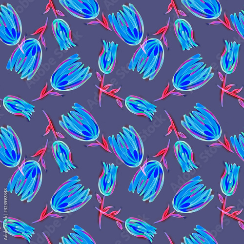 Tulips seamless pattern. Watercolor Background.