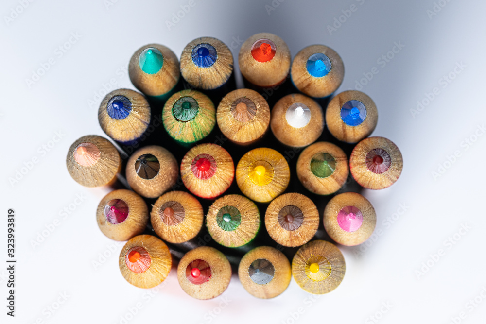 Sharpened Colored art drawing pencils on white background Sharpened Colored art drawing pencils on white background
