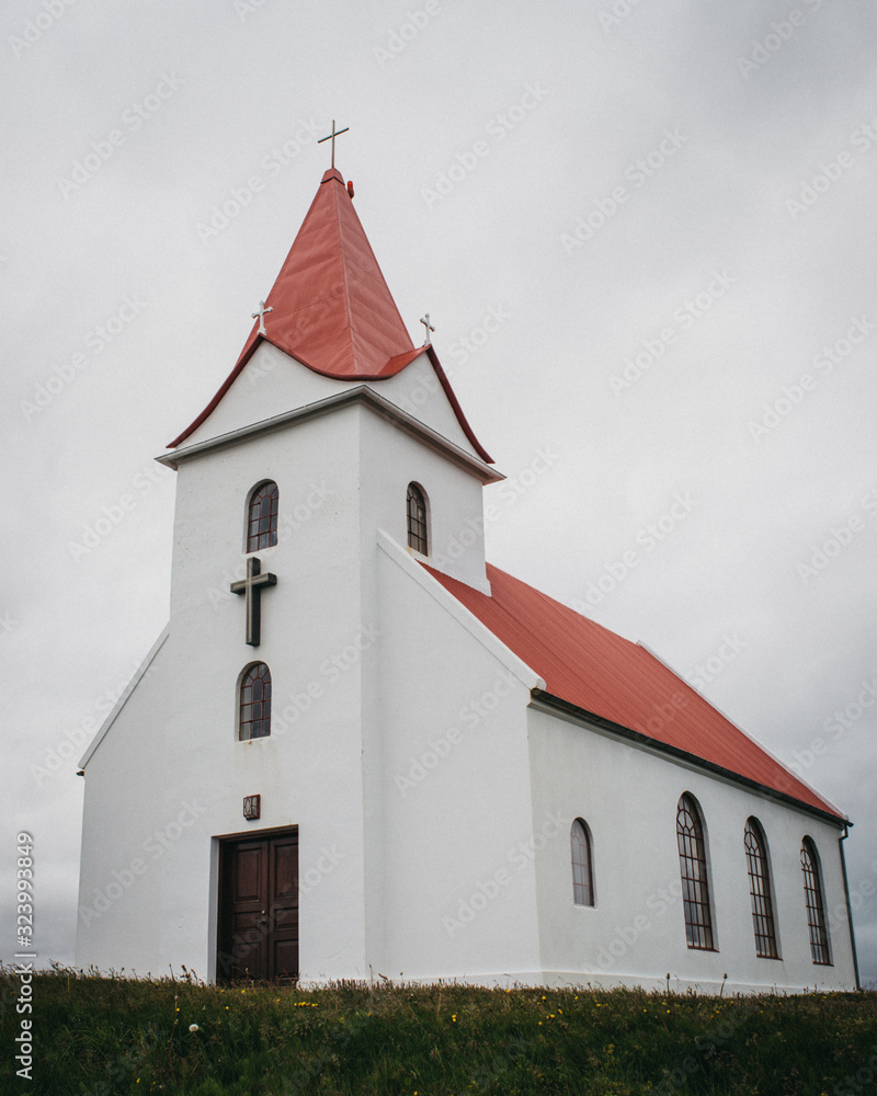 Typical Rural Icelandic Church on a cloudy day.