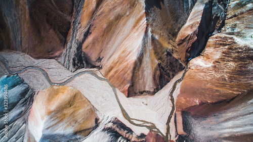 River along a Valley in Landmannalaugar among colorful mountains, Iceland