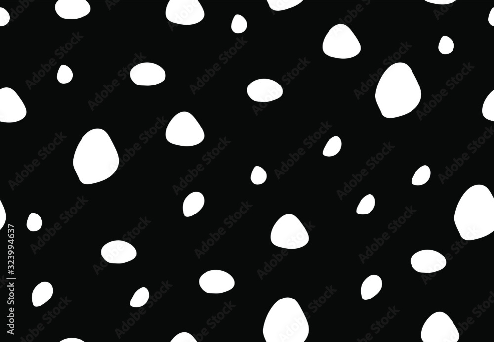 Polka dot seamless pattern. Abstract classic background with black and white random shapes, asymmetric pea graphic for textile, fabric, wallpaper, printing. Oriental texture vector illustration