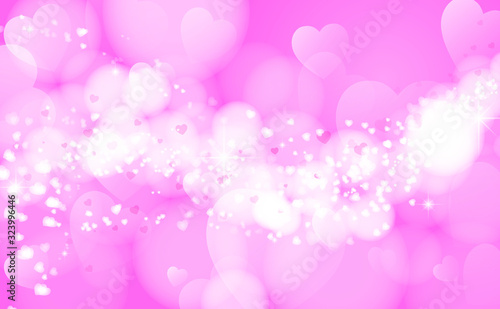 Heart shaped bokeh on a pink background, Valentine background, Sparkling bokeh, Vector illustration