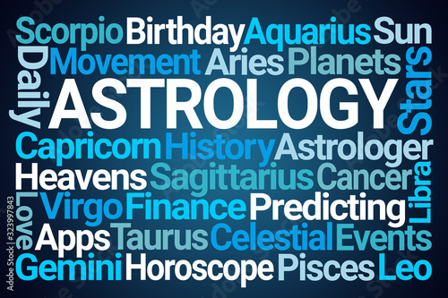 Astrology Word Cloud on Blue Background