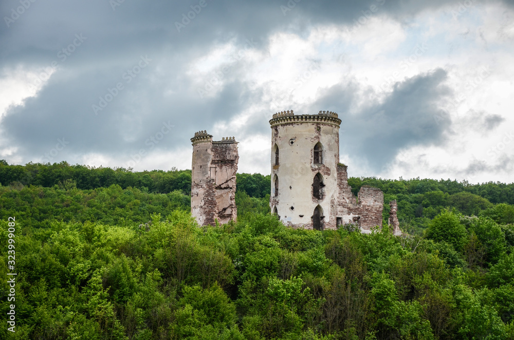 The ruins tower of an old abandoned castle in the village of Chervonograd, Ternopil region, Ukraine The ruins tower of an old abandoned castle in the village of Chervonograd, Ternopil region, Ukraine