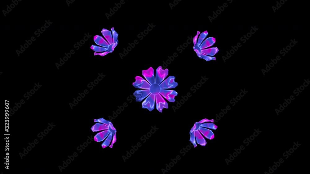 3d rendering Neon Hologram of Flower Blooming with Glowing Lines on black background. 3d rendering Neon Hologram of Flower Blooming with Glowing Lines on black background.