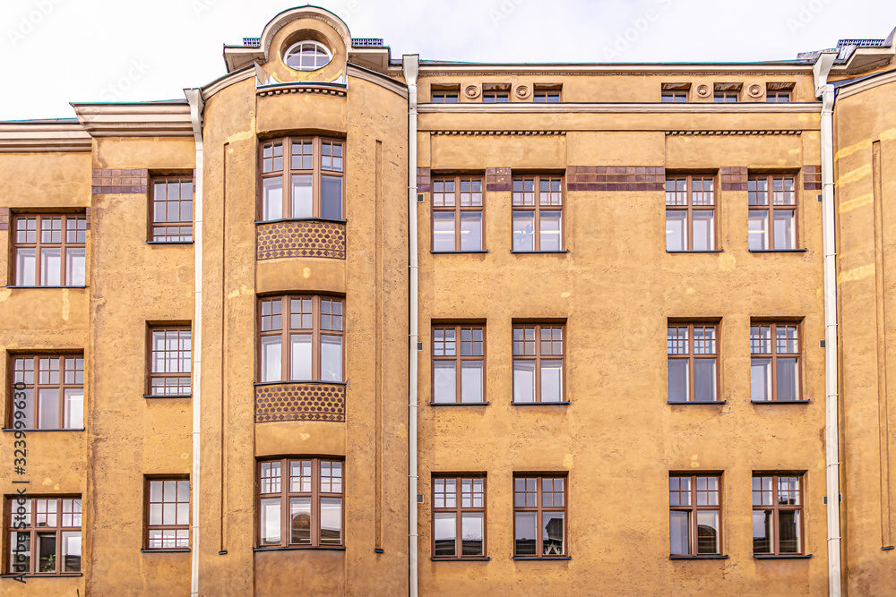 Windows in the buildings. Helsinki city architecture