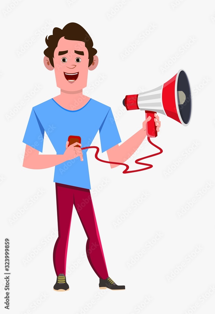 casual cartoon man character announces something casual cartoon man character announces something