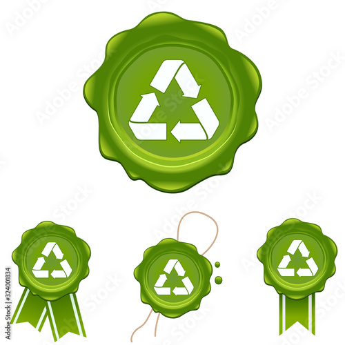 Vector wax stamp with recycle symbol set