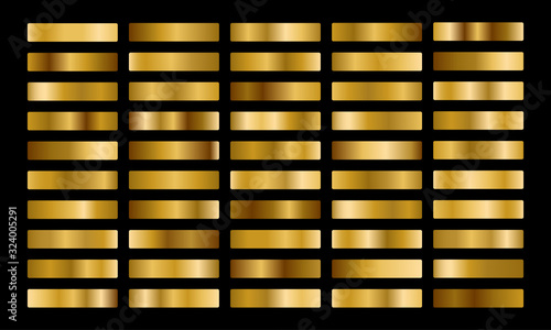 Gold metal gradient collection and gold foil texture set. Shiny vector sillustration for posters, brochure, invitation, wallpaper, flyers, banners.