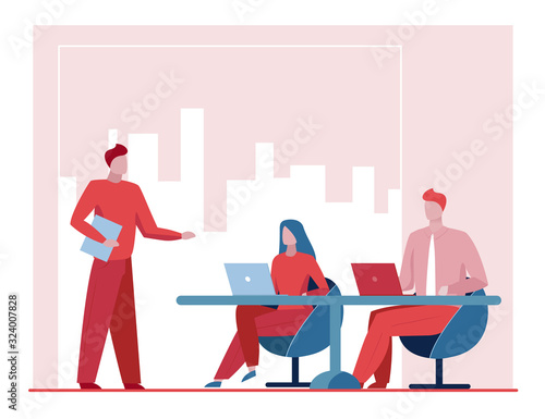 Business coach talking to audience. Leader or boss instructing team flat vector illustration. Speaker, training, leadership concept for banner, website design or landing web page