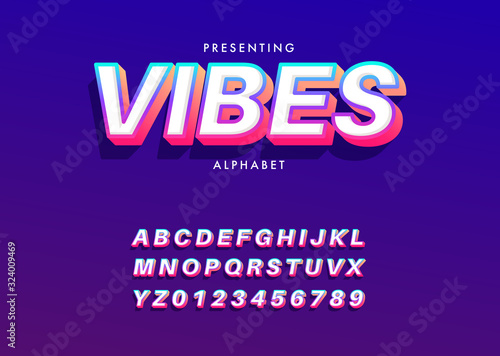 Modern and cool text effect with trendy gradient color. Set of alphabet and number for poster headline, advertisement, logo branding