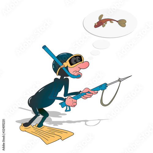 diver with a spearfishing speargun. Vector illustration.
