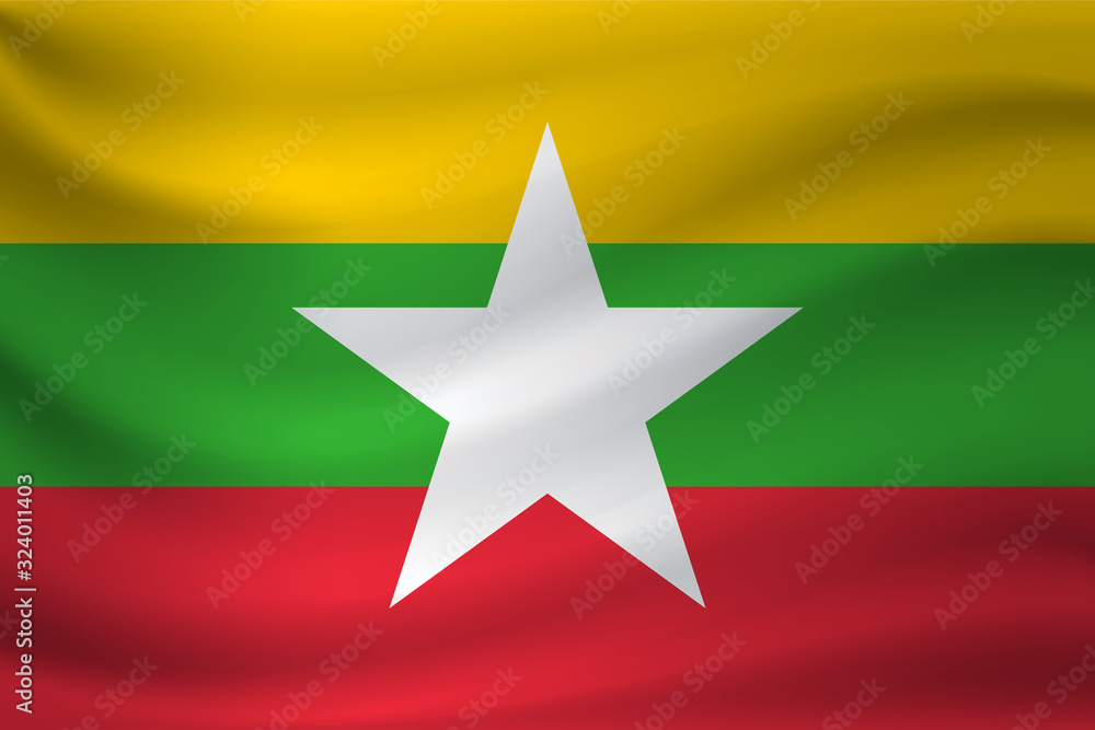 Waving flag of Myanmar. Vector illustration Waving flag of Myanmar. Vector illustration