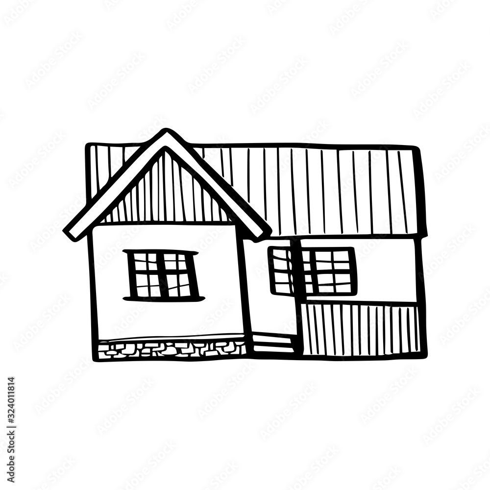 Cute house in hand drawn doodle style isolated on white background. Vector outline stock illustration architecture. Cute house in hand drawn doodle style isolated on white background. Vector outline stock illustration architecture.