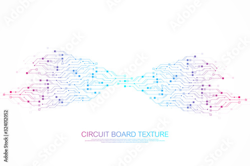 Technology abstract circuit board symbol logo design background. Engineering electronic motherboard logo concept. Futuristic circuit board texture banner. Vector illustration.