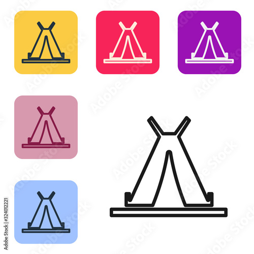 Black line Traditional indian teepee or wigwam icon isolated on white background. Indian tent. Set icons in color square buttons. Vector Illustration