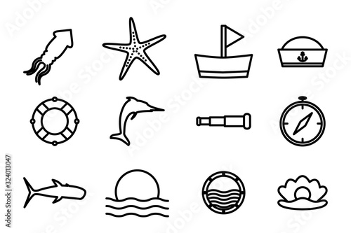 Isolated sea life silhouette style icon set vector design