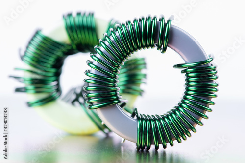 Картината върху платно Electromagnetic Component Inductor Copper Coil Close-up