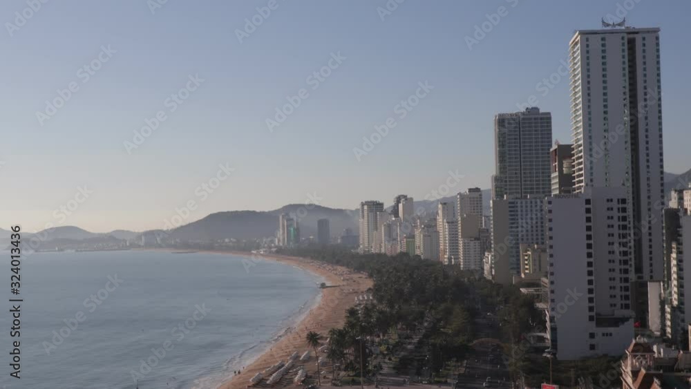 View of the city beach and skyscrapers of Nha Trang, from the height of the building View of the city beach and skyscrapers of Nha Trang, from the height of the building