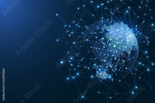 Global network connection concept. Big data visualization. Social network communication in the global computer networks. Internet technology. Business. Science. Vector illustration