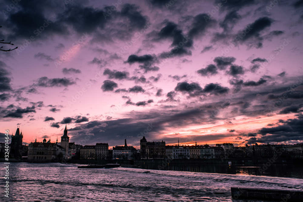 Sunrise at Prague riverside