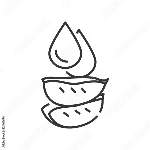 Drop of aloe black line icon. A fresh drop of aloe juice. Added to cosmetics for skincare. Pictogram for web page, mobile app, promo. UI UX GUI design element. Editable stroke.