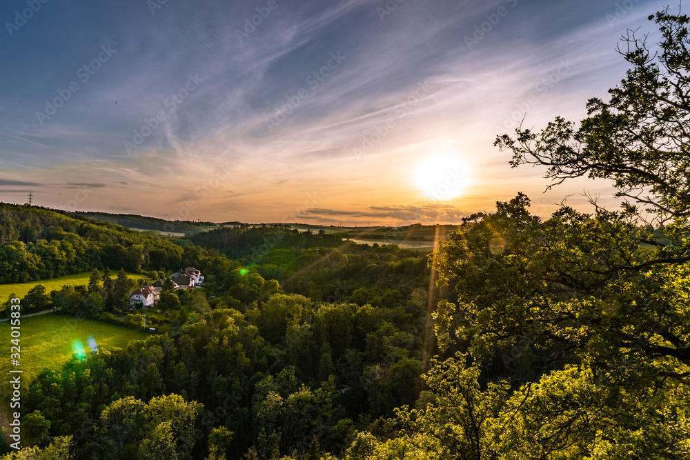 Epic sunset on hill near Prague.