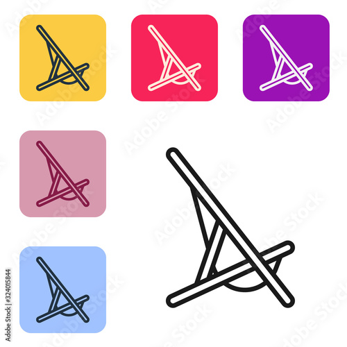 Black line Sunbed icon isolated on white background. Set icons in color square buttons. Vector Illustration