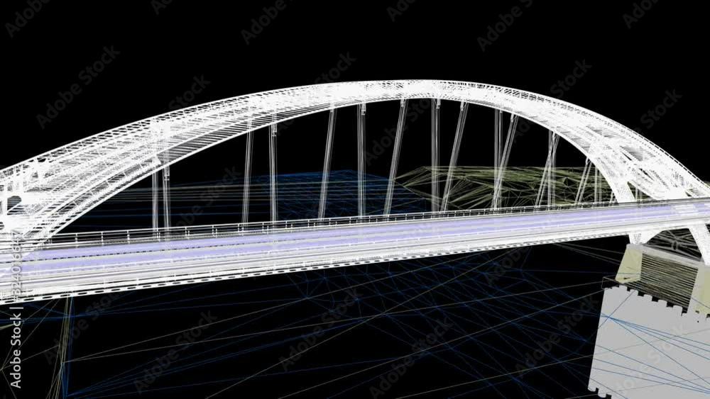 The BIM model of the railway bridge of wireframe view	