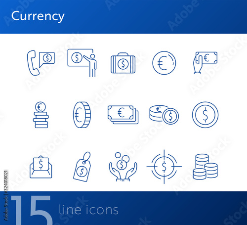 Currency line icon set. Money, banking, savings. Wealth concept. Can be used for topics like atm, global trade, economy