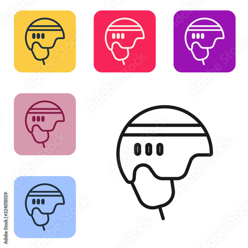 Photography Black line Hockey helmet icon isolated on white background