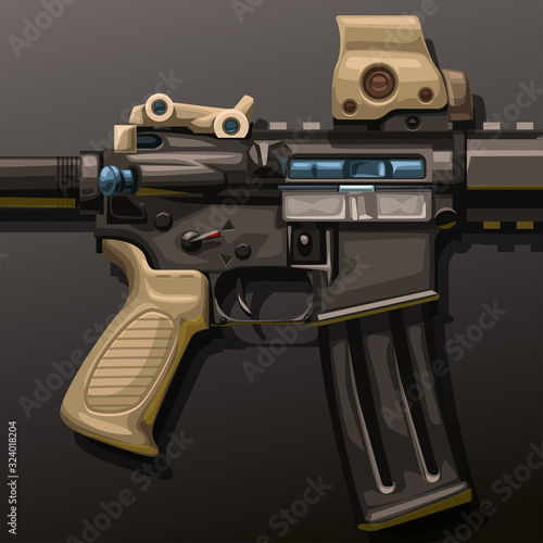 assault rifle lying on dark