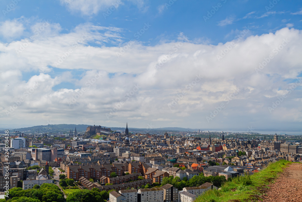 High angle view of the cityscape from Holyrood Park