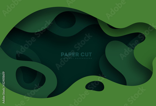 3D abstract background with green paper cut shapes. Vector design layout for business presentations, flyers, posters and invitations. Colorful carving art, environment and ecology element.