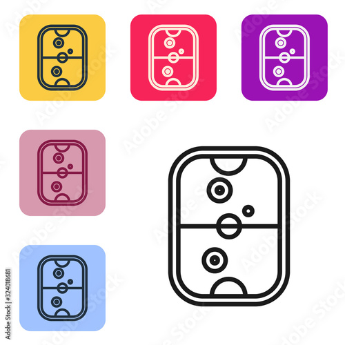 Black line Air hockey table icon isolated on white background. Set icons in color square buttons. Vector Illustration